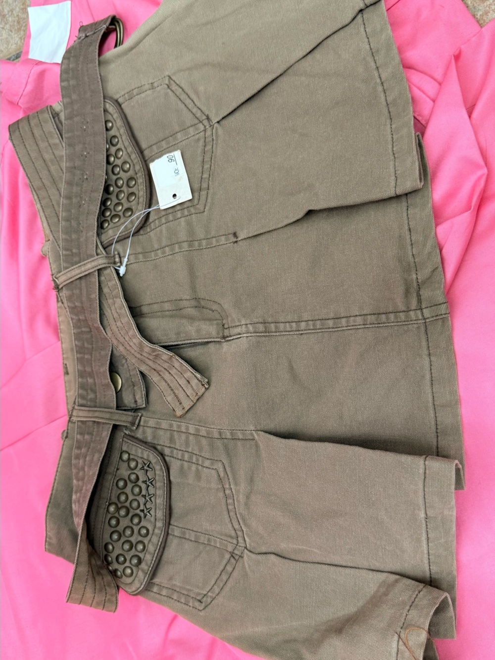 Studded Pocket Mini Skirt with Waist Tie